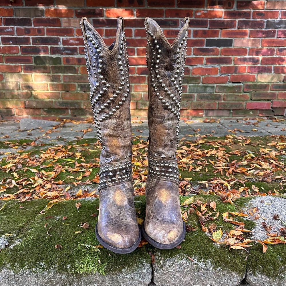 Old Gringo Brown Studded Leather Western Heeled Boots - Picture 13 of 13